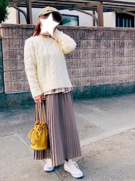 「アイテム（キャスケット、グリーン系）」を使った、kaop🐣さん（レディース・151cm）の冬コーディネート