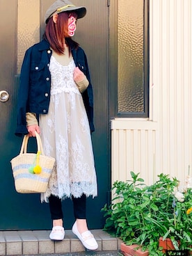 「アイテム（キャスケット、グリーン系）」を使った、kaop🐣さん（レディース・151cm）の春コーディネート