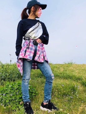 「アイテム（ボディバッグ/ウエストポーチ、シルバー系）」を使った、kaop🐣さん（レディース・151cm）の春コーディネート