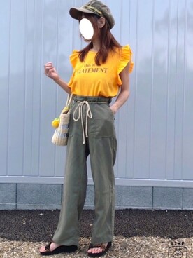 「アイテム（キャスケット、グリーン系）」を使った、kaop🐣さん（レディース・151cm）の夏コーディネート
