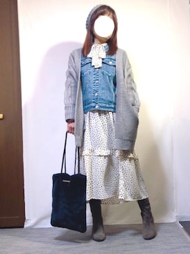 「ケーブルカーディガン」｜「アイテム（ワンピース/ドレス）」を使った、kaop🐣さん（レディース・150cm）の冬コーディネート
