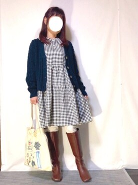 「ケーブルカーディガン」｜「アイテム（ワンピース/ドレス）」を使った、kaop🐣さん（レディース・150cm）の春コーディネート