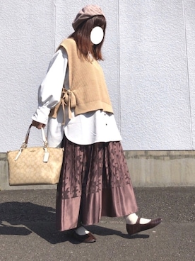 「春めきシューズ」｜「アイテム（ハンチング/ベレー帽）」を使った、kaop🐣さん（レディース・150cm）の春コーディネート