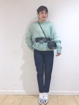 「mystic（ミスティック）のアイテム（ニット/セーター、グリーン系）」を使った、Natsuki_tanakaさん（レディース・162cm）の冬コーディネート