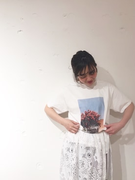 「mystic（ミスティック）の転写フォトプリント半袖T（Tシャツ/カットソー、ホワイト系）」を使った、Natsuki_tanakaさん（レディース・162cm）の春コーディネート