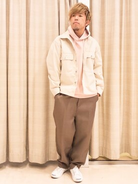「アイテム（ミリタリージャケット、ホワイト系）」を使った、matsuさん（メンズ・178cm）の春コーディネート