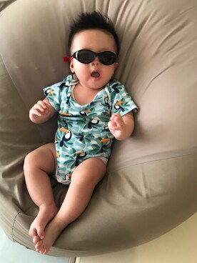 「アイテム（ロンパース、グリーン系）」を使った、bubumamaさん（キッズ・60cm）の夏コーディネート