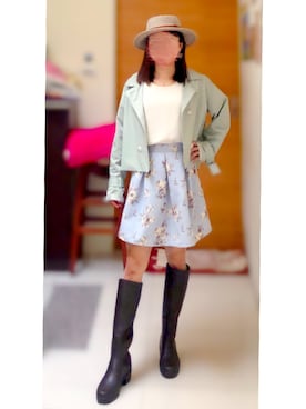 「AIGLE（エーグル）のアイテム（ブーツ）」を使った、Yui Chuさん（レディース・152cm）の秋コーディネート