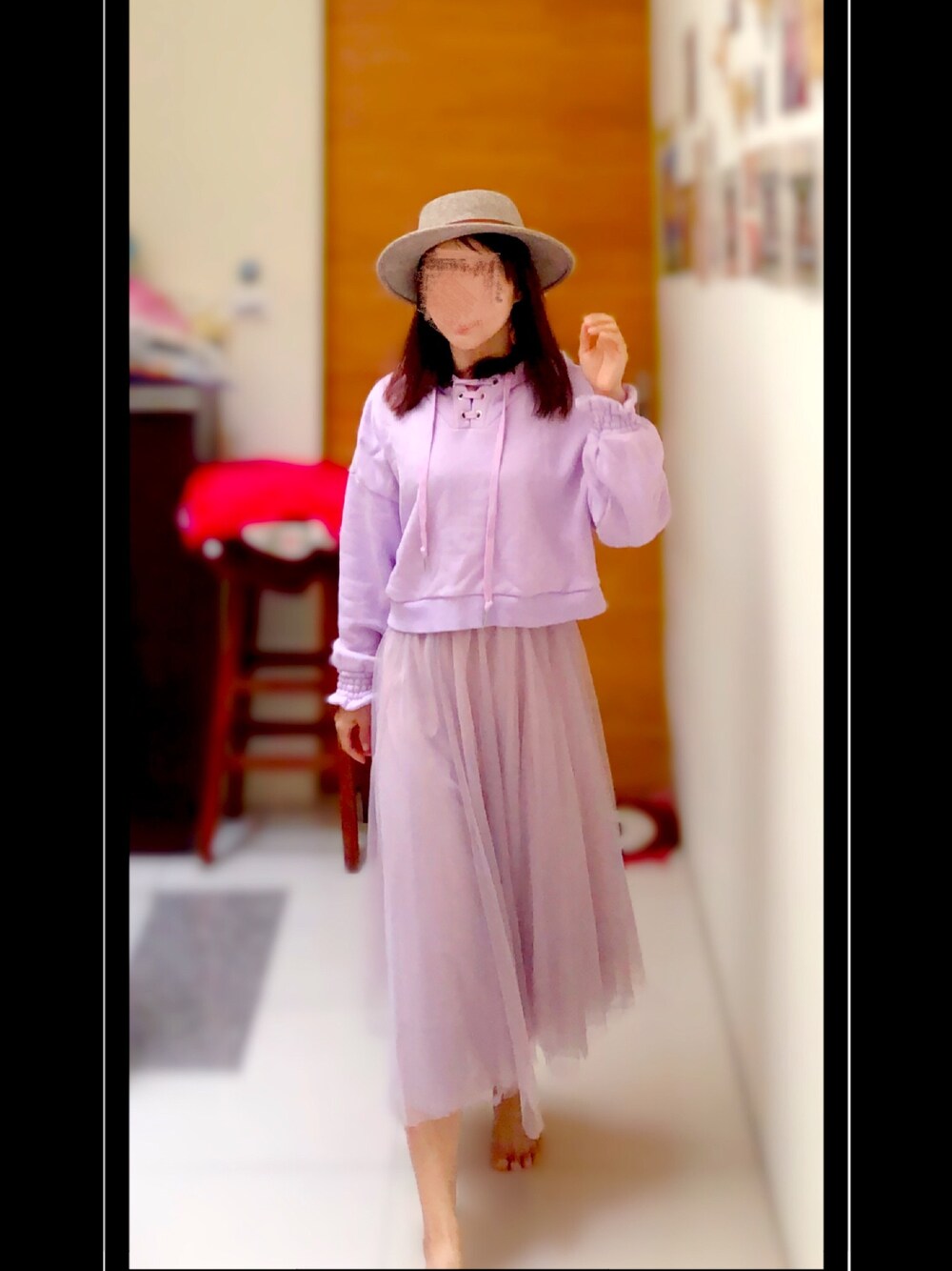 「ootd、街頭穿搭、休閒、鹽系風格、紫、通勤穿搭、冬コーデ、帽子、休日スタイル、かわいい」｜「aspeedのアイテム（その他トップス、パープル系）」を使った、Yui Chuさん（レディース・152cm）の冬コーディネートの1枚目の写真