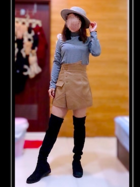 「レザーショーツ」｜Yui Chuさん（レディース・152cm）の冬コーディネート