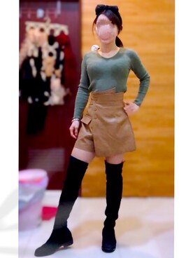 「通勤穿搭」｜「アイテム（ブーツ）」を使った、Yui Chuさん（レディース・152cm）の冬コーディネート