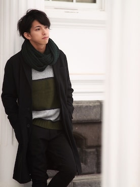 「アイテム（チェスターコート）」を使った、Matsuda  Kazukiさん（メンズ・177cm・20代）の秋コーディネート