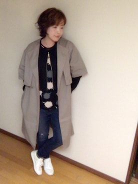 「ディーゼル」｜「アイテム（トレンチコート）」を使った、kazuさん（レディース・170cm）の春コーディネート