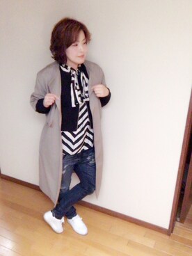 「ディーゼル」｜「アイテム（トレンチコート）」を使った、kazuさん（レディース・170cm）の春コーディネート