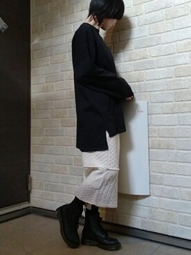 「MEDE19F（メデジュウキュウ）のアイテム（スカート）」を使った、お箸さん（レディース・163cm）の冬コーディネート