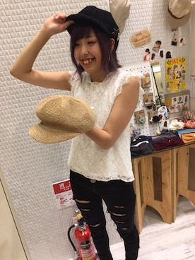 「アイテム（キャスケット）」を使った、14+ イオンモール羽生店 スタッフさん（レディース・160cm）の夏コーディネート