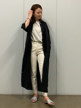 「アイテム（シャツワンピース、ブラック系）」を使った、mikaさん（レディース・158cm）の夏コーディネート