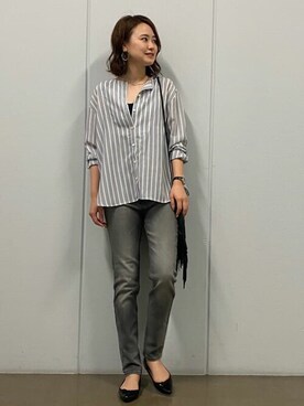 「human woman（ヒューマンウーマン）の≪arrive 5e≫デニムパンツ（デニムパンツ）」を使った、mikaさん（レディース・158cm）の秋コーディネート