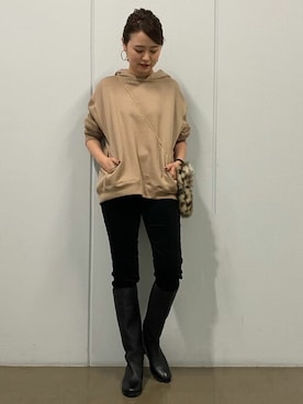 「human woman（ヒューマンウーマン）の◆裏起毛ダンボールパーカー（パーカー）」を使った、mikaさん（レディース・158cm）の秋コーディネート