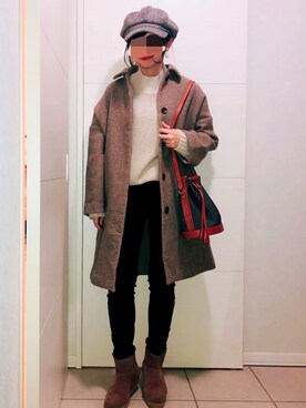 「レトロ」｜「アイテム（ステンカラーコート）」を使った、❁⃘asa❁⃘さん（レディース・150cm）の冬コーディネート