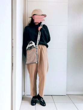 「andme（アンドミー）の【13色展開】きれいめツイル美脚ドローストリングテーパードパンツ（スラックス）」を使った、❁⃘asa❁⃘さん（レディース・150cm）の春コーディネート