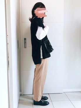 「andme（アンドミー）の【13色展開】きれいめツイル美脚ドローストリングテーパードパンツ（スラックス）」を使った、❁⃘asa❁⃘さん（レディース・150cm）の春コーディネート