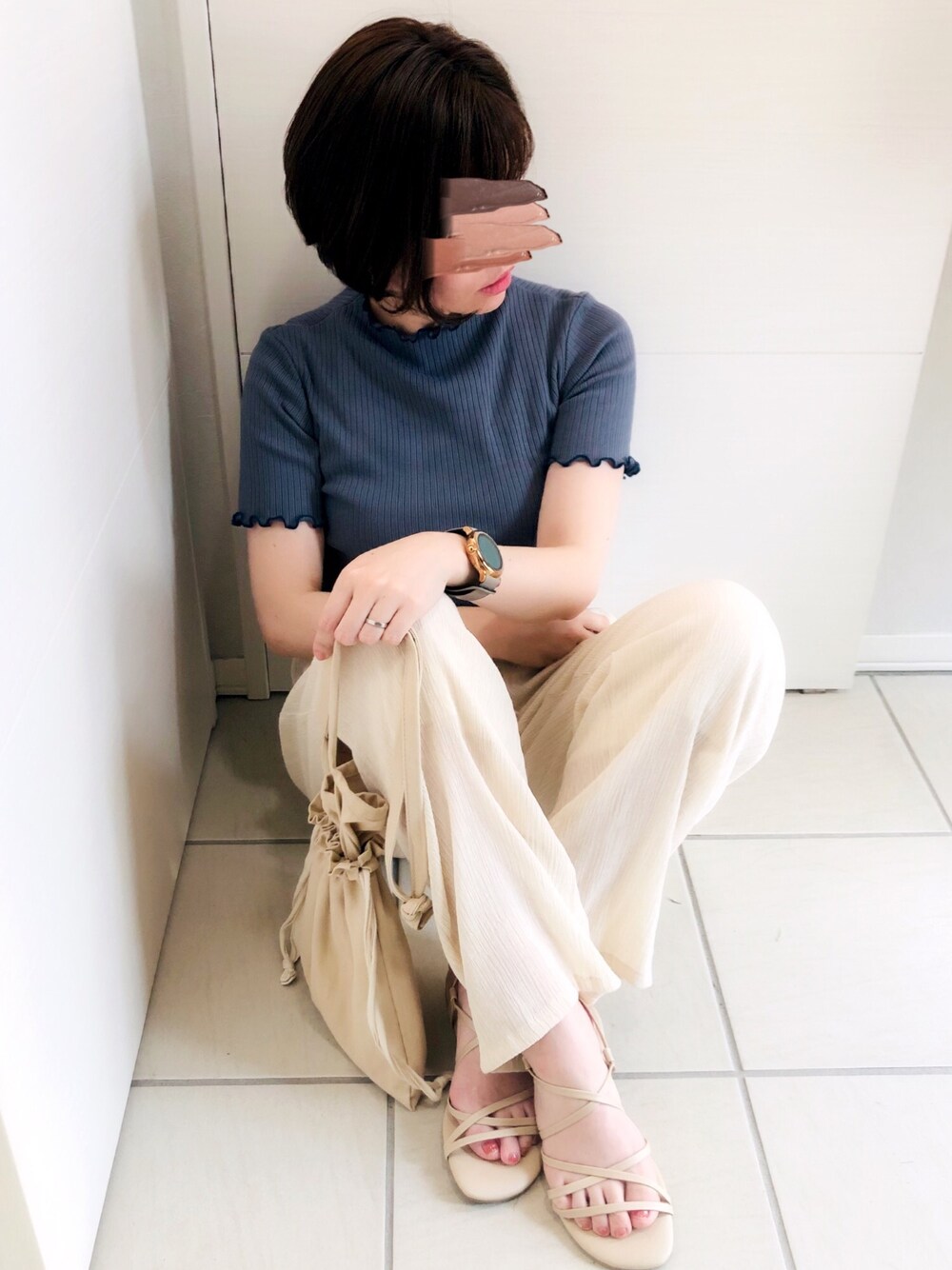 「大人カジュアル、オトナカジュアル、オトナ女子、夏コーデ、シンプルコーデ、大人かわいい、シンプル、Tシャツ、GU、低身長」｜「GUのアイテム（Tシャツ/カットソー、ブルー系）」を使った、❁⃘asa❁⃘さん（レディース・150cm）の夏コーディネートの1枚目の写真