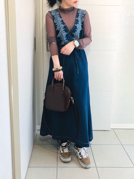 「VANS（バンズ）のVANS ヴァンズ OLD SKOOL DX オールドスクール V36CL+ CALM BREEN（スニーカー）」を使った、❁⃘asa❁⃘さん（レディース・150cm）の春コーディネート