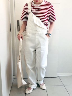 「EDWIN（エドウィン）のアイテム（オールインワン・サロペット）」を使った、❁⃘asa❁⃘さん（レディース・150cm）の夏コーディネート