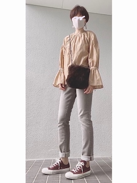 「アイテム（ピアス（両耳用））」を使った、rucacoさん（レディース・165cm・20代）の秋コーディネート