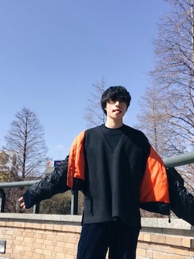 「neonsign」｜「アイテム（ブルゾン）」を使った、Yusuke Nakajimaさん（メンズ・176cm）の春コーディネート