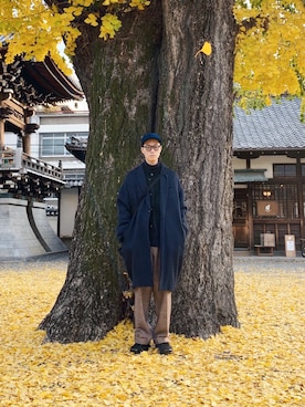 「neonsign」｜「アイテム（チェスターコート）」を使った、Yusuke Nakajimaさん（メンズ・176cm）の冬コーディネート