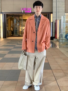 「YOUNG&OLSEN The DRYGOODS STORE（ヤングアンドオルセン）のYOUNG&OLSEN EMBOSSED レザートートバッグ（M）◆（トートバッグ）」を使った、Yusuke Nakajimaさん（メンズ・176cm）の春コーディネート