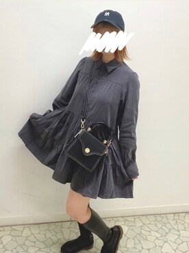 「たすき掛け」｜「アイテム（シャツワンピース）」を使った、ﾒｸﾞﾐさん（レディース・159cm）の春コーディネート