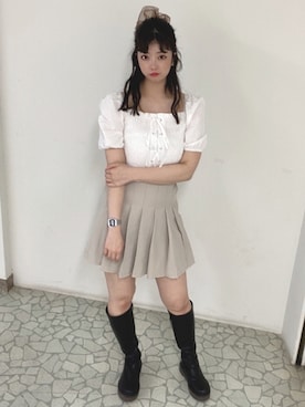 「SPINNS(スピンズ)のアイテム(シュシュ)」を使った、メグミさん(レディース・159cm)の春コーディネート