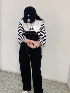「SPINNS（スピンズ）のアイテム（サロペット/オーバーオール）」を使った、ﾒｸﾞﾐさん（レディース・159cm）の夏コーディネート