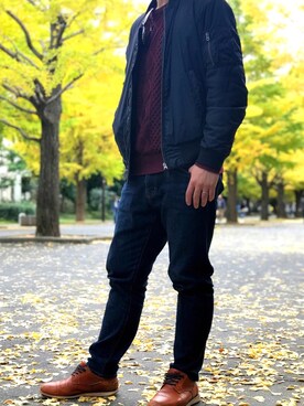「イチョウ並木」｜「アイテム（パンツ）」を使った、りょうすけさん（メンズ・175cm）の秋コーディネート