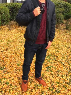 「イチョウ並木」｜「アイテム（パンツ）」を使った、りょうすけさん（メンズ・175cm）の秋コーディネート