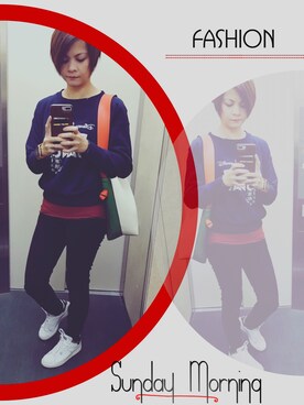 「sweatshirt」｜「アイテム（キャミソール）」を使った、エミさん（レディース・160cm）の春コーディネート