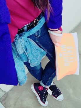 「GORGE（ゴージ）のアイテム（トップス、レッド系）」を使った、あすひろ。さん（レディース・165cm）の春コーディネート