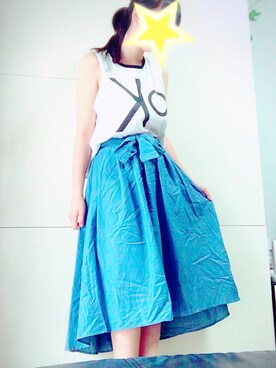「FOREVER 21（フォーエバー トゥエンティーワン）のアイテム（タンクトップ、ホワイト系）」を使った、あすひろ。さん（レディース・165cm）の夏コーディネート