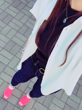 「GU（ジーユー）のアイテム（タンクトップ、ブラック系）」を使った、あすひろ。さん（レディース・165cm）の夏コーディネート