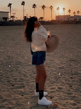 「rienda（リエンダ）のモックネックタックショルダーニットトップス（ニット/セーター、ホワイト系）」を使った、marino🪸🫧さん（レディース・156cm）の秋コーディネート