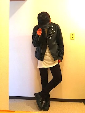 「Avail（アベイル）のアイテム（ライダースジャケット）」を使った、りょーくんさん（メンズ・168cm）の冬コーディネート