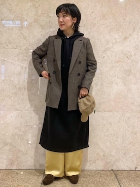 「green label relaxing（グリーンレーベルリラクシング）のアイテム（その他アウター）」を使った、米島 香織さん（レディース・162cm）の秋コーディネート