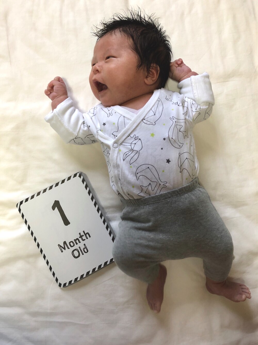 「キッズコーデ、赤ちゃん、男の子、kids、baby」｜「nextのアイテム（その他パンツ、グレー系）」を使った、AYATOさん（キッズ・50cm）の冬コーディネートの1枚目の写真