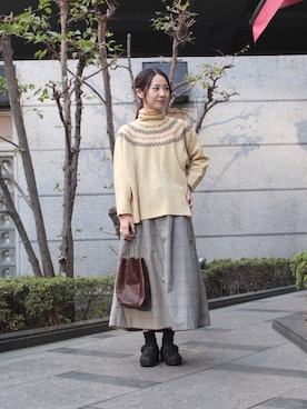 「ノルディックセーター」｜Domingo officeさん（レディース・157cm）の秋コーディネート