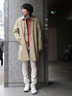 「ドミンゴ」｜「アイテム（ステンカラーコート）」を使った、Domingo officeさん（メンズ・176cm）の冬コーディネート