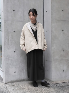 「ドミンゴ」｜「アイテム（ノーカラージャケット）」を使った、Domingo officeさん（レディース・157cm）の冬コーディネート