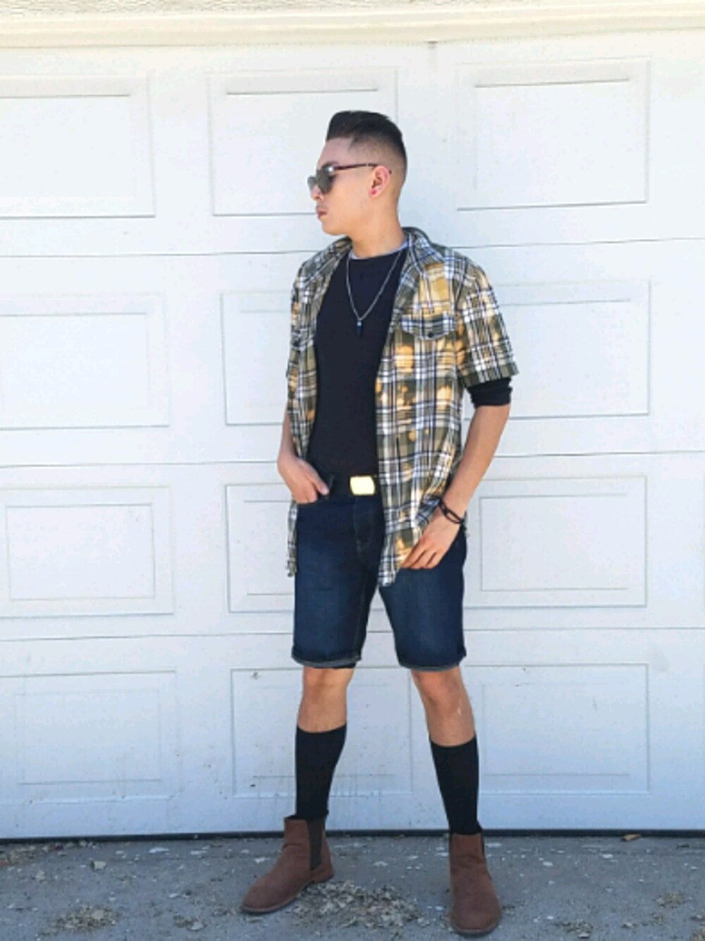 「#summer、cool、fashion blogger、fashion」｜「pacsunのアイテム（シャツ/ブラウス、グリーン系）」を使った、Shadez Marcé ☑️さん（メンズ・180cm）の夏コーディネートの1枚目の写真